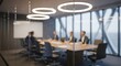 © Robiul - Blurred image of business professionals in a modern conference room with circular pendant lights