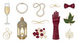 © GJ - Elegant arrangement of party and wedding elements, including jewelry and drinks.