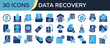 © Awicon - Collection of Data Recovery icons, related to Data Recovery, Folder Restore, Backup File, Hard Drive, Cloud Backup and more. Solid icons vector illustation.