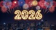© Arfin Graphic Store - Bright 2026 new year s eve fireworks illuminate a modern city skyline at night
