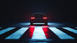 © BURINKUL - Car silhouette stopping before glowing lines, zebra crossing caution, safe behavior cue