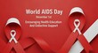 © Being Imaginative - World aids day awareness ribbon on red background to encourage health education and collective support on december 1st to show solidarity