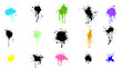 © Creative - colored paint splashes vector. Paint splash or splat, splattered ink, dirty blots artistic elements.