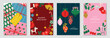 © TWINS DESIGN STUDIO - Christmas and Happy New Year greeting card vector set — colorful ornaments, berries and festive decorations with playful layout, festive theme for cards, posters and packaging.