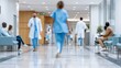 © liliyabatyrova - A vibrant corridor filled with medical staff moving swiftly between rooms, while visitors sit in comfortable chairs, creating a bustling yet caring atmosphere in the health clinic