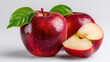 © Nattapol - Fresh red apple fruit with green leaf and delicious slice showing white food core. Healthy natural organic food for nutritious diet