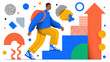 © Nattapol - Ambitious person climbing stair for career growth and success. colorful illustration representing progress, development and goal