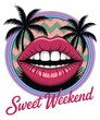 © Durjoy - Bold lips, palm trees, retro vibes for sweet weekend t-shirt design