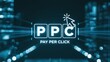 © Waqas - Digital marketing concept of pay per click advertising with a cursor clicking on the ppc logo against a futuristic technology background