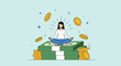 © Riyaj Vector Valley - Woman meditating on stack of money with gold coins flying around meditation finance