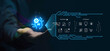 © LAONG - AI agent, holographic robot assistant concept, digital interface showing generative AI functions for digital business productivity, AI agent work with holographic robot interface and assistant tools