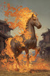 © Duckai - Fire Horse in Feudal Chinese Village stance realism flames heritage moment for 2026 New Year fire zodiac celebration