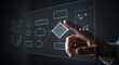 © graphiczone872 - Closeup of a hand navigating a complex digital flowchart on a transparent screen, representing business process management and strategy