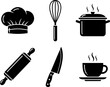 © JobadaCreative - kitchen icons set,  kitchen cooking chef tools icons monochrome vector illustration