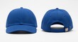 © RayenAI Studio - Blue baseball cap front and back view isolated on a light gray background.