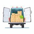© Rémi Ranguin  - Chargement véhicule utilitaire, vue arrière portes ouvertes, remplis de cartons, colis, marchandises