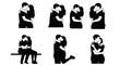 © Rosyid - Romantic Couples Silhouettes: Kissing, Hugging, and Embracing Vector Icons for Love and Relationships