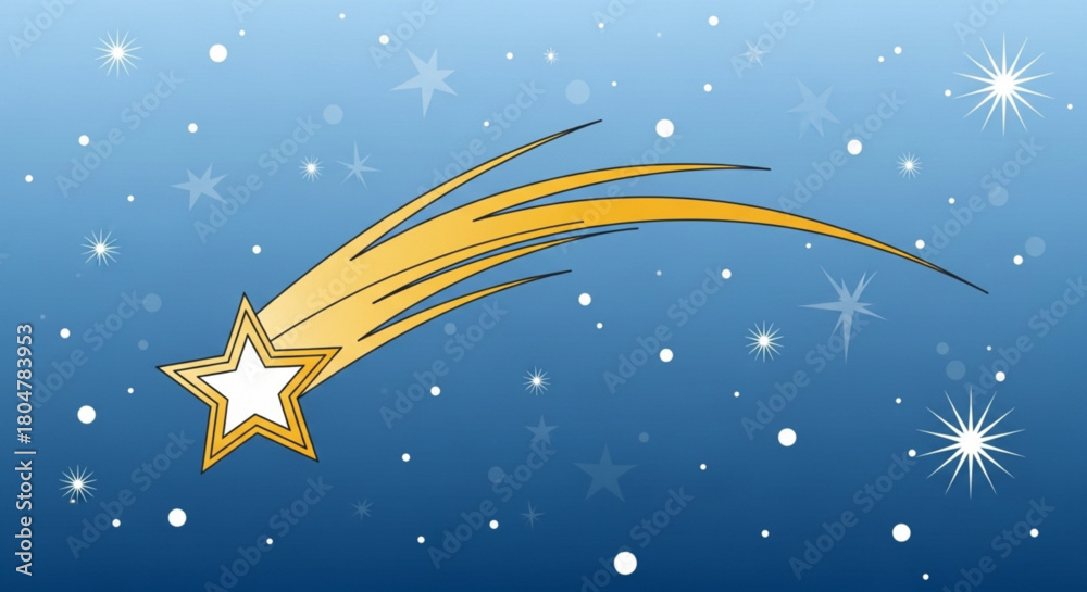 Golden shooting star streaks across a starry night sky creating a ...
