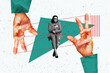 © deagreez - Creative poster banner 3d collage photo of puzzled girl sit boss hands control puppet exploitation rope trap dictatorship