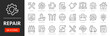 © Comauthor - Repair line icon set. Editable Stroke. Maintenance, wrench, fixing, service, tools, repairman, engineer, troubleshoot - stock vector.