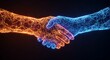 © graphiczone872 - Abstract digital handshake formed by glowing particles and lines, representing a strong connection, partnership, agreement, and collaboration in technology