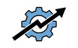 © Sultanaa - A blue cogwheel graphic with a black upward trending arrow superimposed, symbolizing industrial growth and efficiency.
