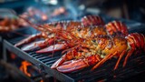 Freshly grilled giant lobsters served at a vibrant lobster food festival, showcasing juicy seafood, golden charred shells, and mouthwatering culinary presentation for gourmet seafood lovers