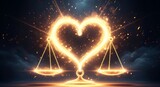 Glowing Heart Scales of Justice Symbol with Sparkles and Clouds balance love