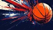 © designhutt - Dynamic basketball explodes with abstract red, white, and blue paint splatters across dark background