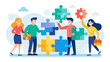 © vector-hub - Diverse team of people collaborating and connecting puzzle pieces to achieve a common goal