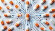 © Aliaksandr Barouski - Pills orange white circuit-inspired pattern centers a high-tech medical look.
