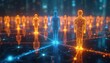 © Pete - Network connection with human figures. Illustration represents people connected in digital space. Concept shows teamwork in social media. Online community. Connection, communication. Business