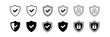 © FATNA - Security shield icon set. Shield check mark symbols. Protection and padlock logotypes. Vector illustration.