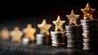 © SaroStock - Achieving financial goals with gold stars atop increasing coin stacks represents excellence and outstanding performance in business on a dark background