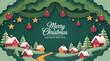 © MOUNSSIF - Christmas village illustration with houses and trees in a festive paper cut style perfect for holiday greeting cards and seasonal designs
