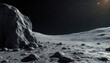 © Viktor - View of rocky moon surface under starry dark sky. Vast alien landscape with craters and boulders. Cosmic background for science or fantasy stories.