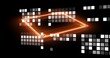 © vectorfusionart - Glowing orange neon wire diamond floating in digital UI, emitting node highlights and tile clusters