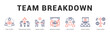 © Mia - Team Breakdown Modern and clean web banner illustration featuring thematic icons for visual communication