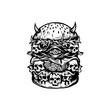 © soepratman - Hand drawn black and white death burger illustration