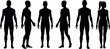 © Kupen - Human body silhouettes set, male and female figures standing front and side view, vector collection isolated on white background