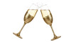 © mamun - Two golden champagne glasses toasting against a white background with bubbles rising upwards in the air