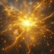 © k - Radiant golden cosmic burst with glowing central core, shimmering starfield, and sweeping luminous filaments evoking awe and wonder