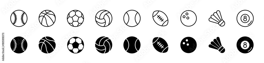 Sports balls icon set. Vector illustration. Stock Vector | Adobe Stock