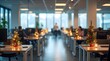 © MR HEPPY - Festive Christmas spirit in modern office with cheerful decorated trees on desks adding holiday cheer, selective focus