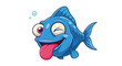© Julia - A funny and crazy cartoon blue fish character with big eyes winking and sticking its long pink tongue out on white background.
