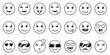 © Asit - Collection of diverse black and white outline smiley face icons representing various emotions and expressions
