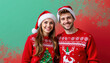 © Nattapun - Young couple celebrating christmas with family festive background lifestyle photography joyful environment