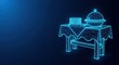 © Moon Guy - Neon blue wireframe illustration of a table set for a food buffet