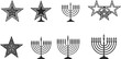 © Ambia Art - Collection of black and white star and menorah silhouettes on white background hanukkah