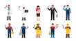 © Mst - Diverse professional people from various occupations, including doctors, chefs, mothers, firefighters, and builders, depicted in a flat design style.